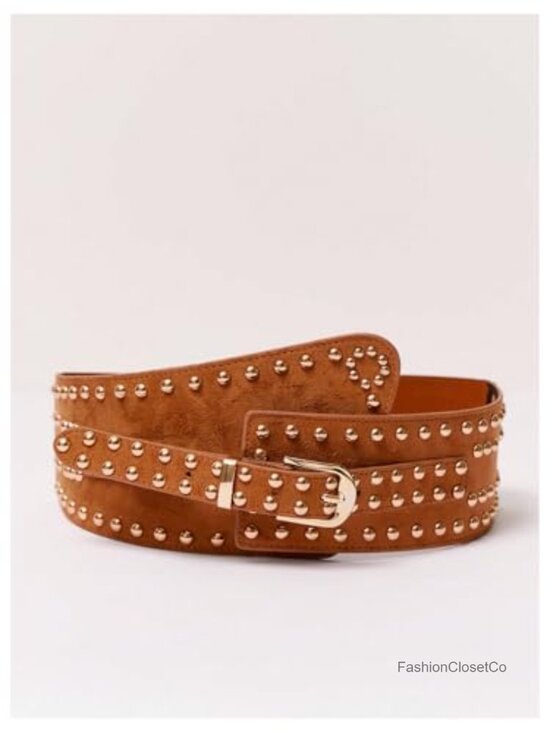 Faux Suede Western Cowgirl Belt with Rivet Studs Wide Waist main image 4